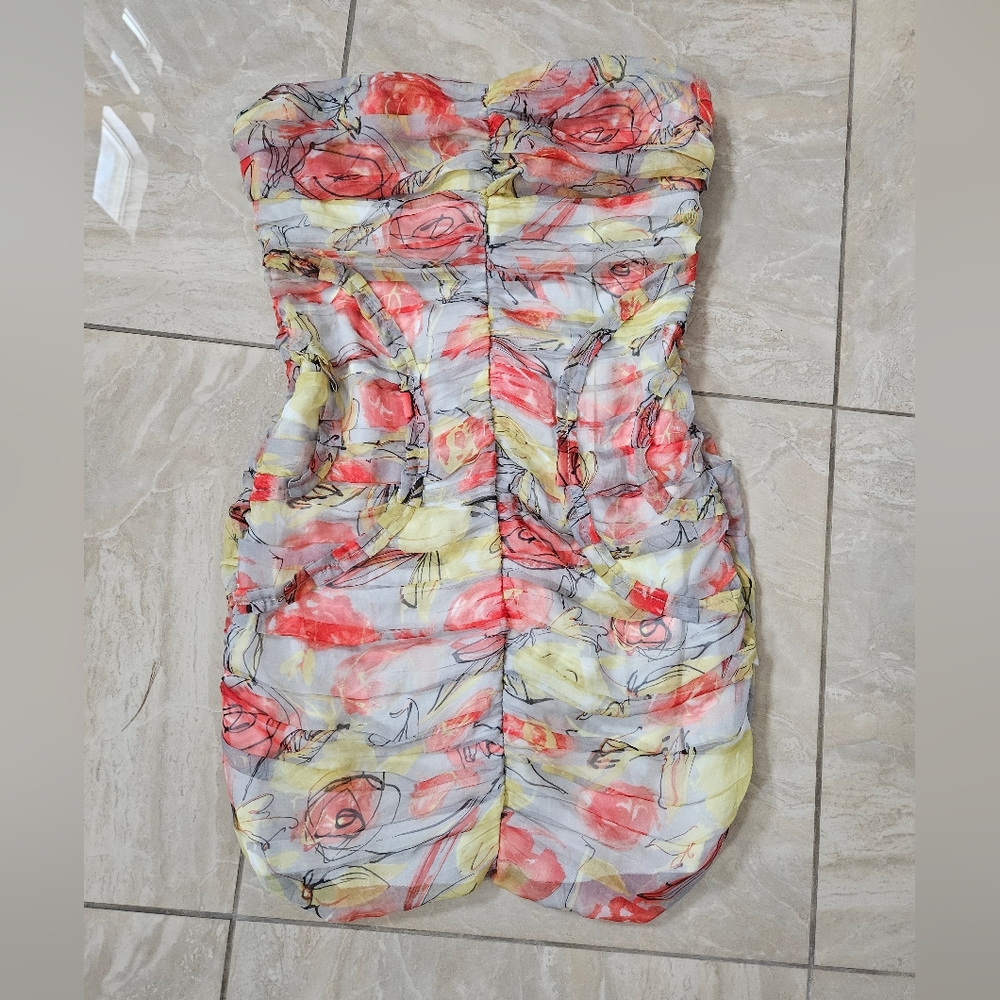 Nikibiki Strapless Dress with Red and Yellow Floral Design